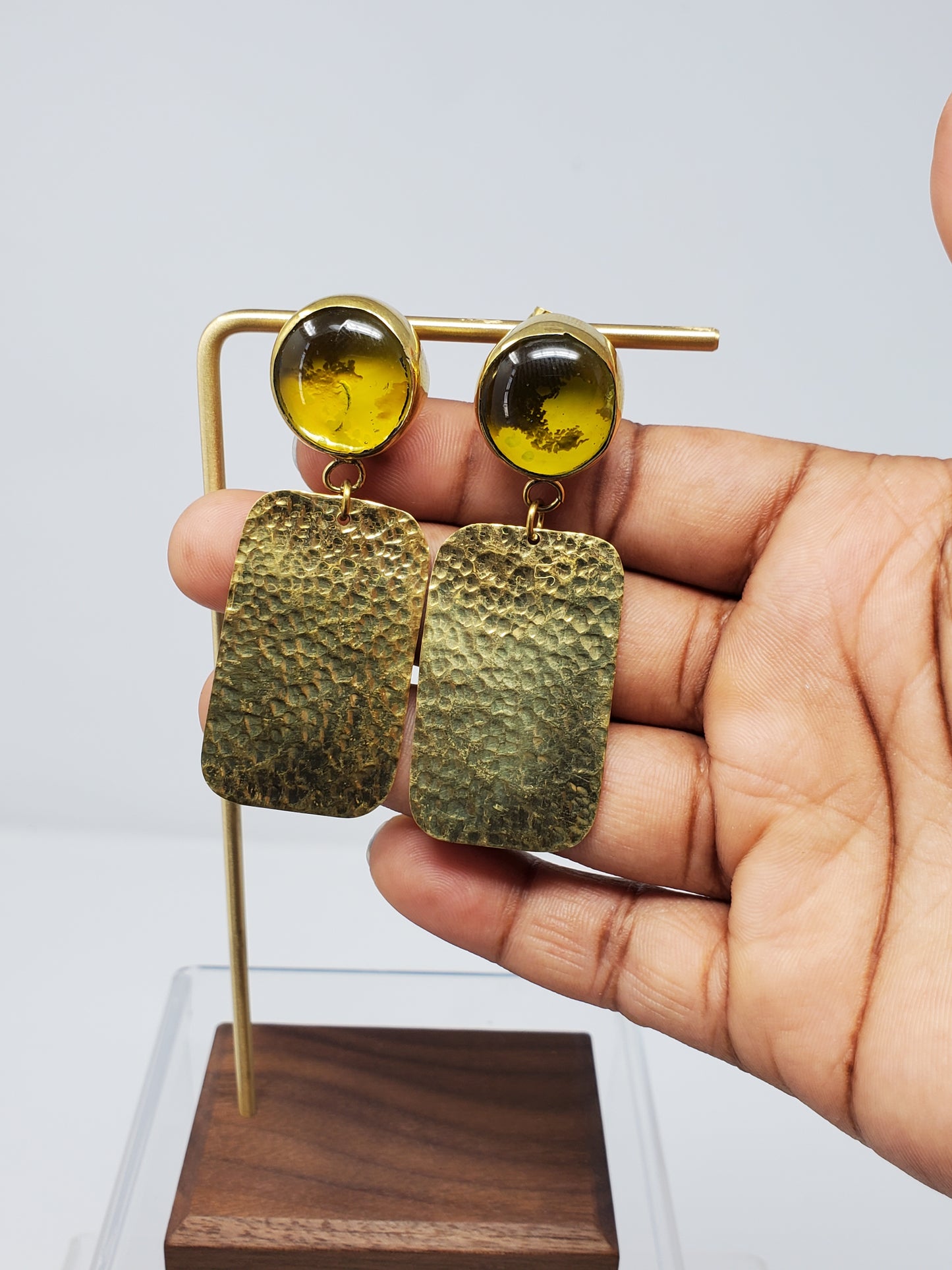 Madeleine Glass Brass Earrings