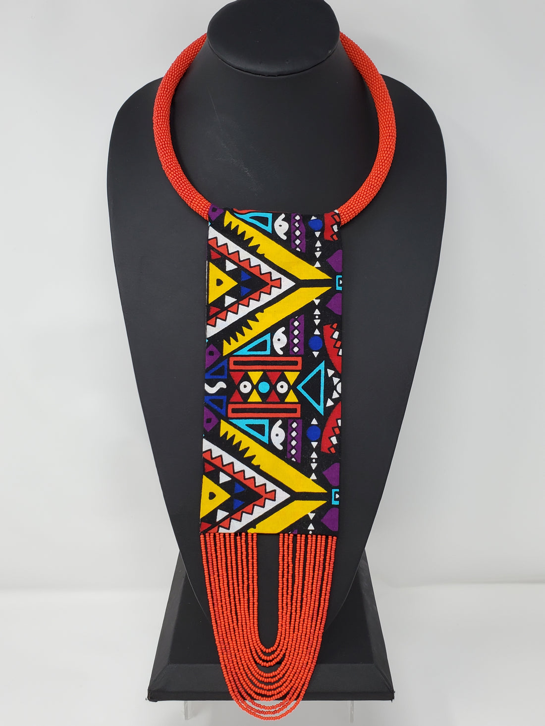 Nkiruka Ankara and Beaded Wave Necklace Multicolour