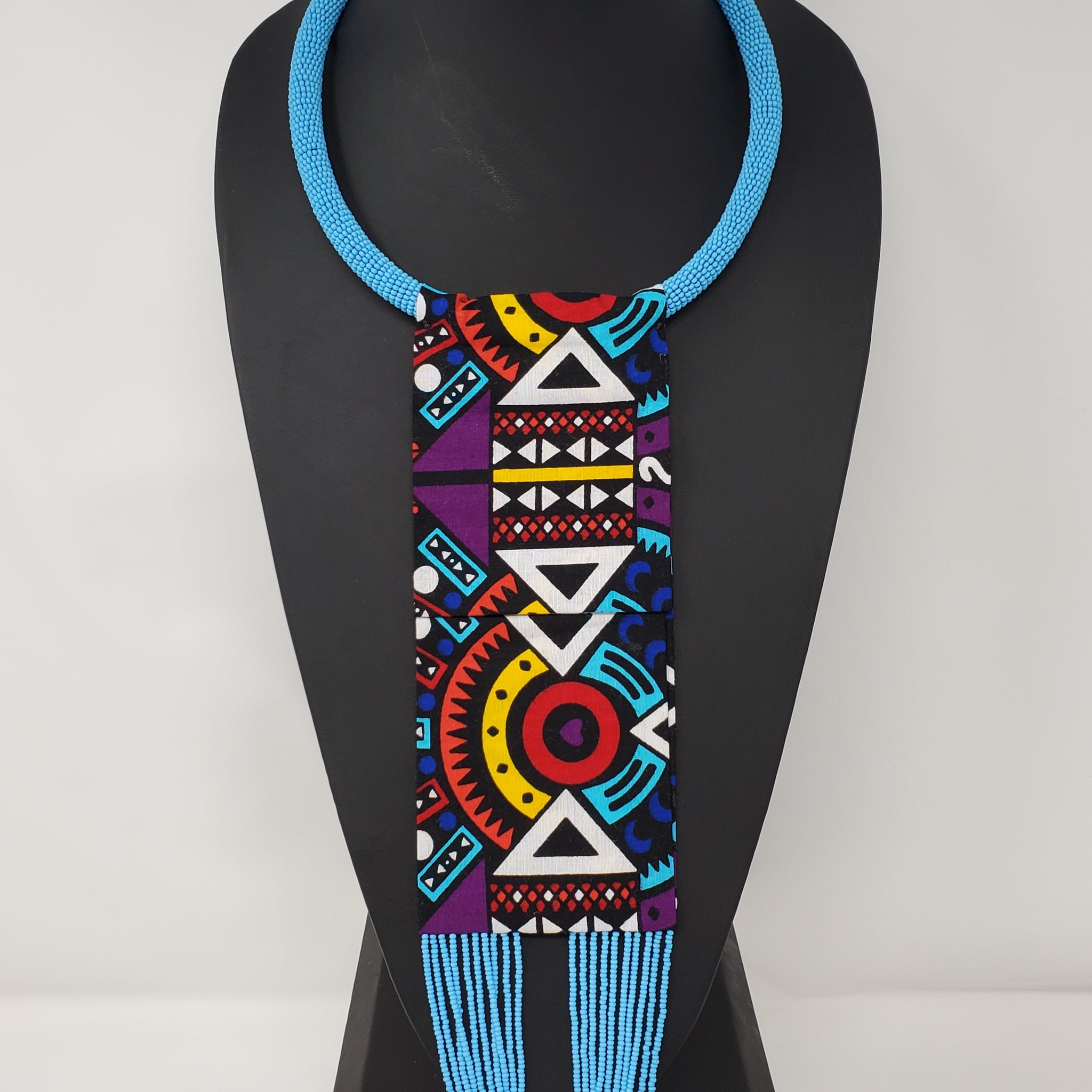 Nkiruka Ankara and Beaded Wave Necklace Multicolour