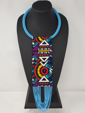 Nkiruka Ankara and Beaded Wave Necklace Multicolour