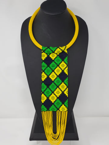 Nkiruka Ankara Necklace with Beaded Wave Green combo
