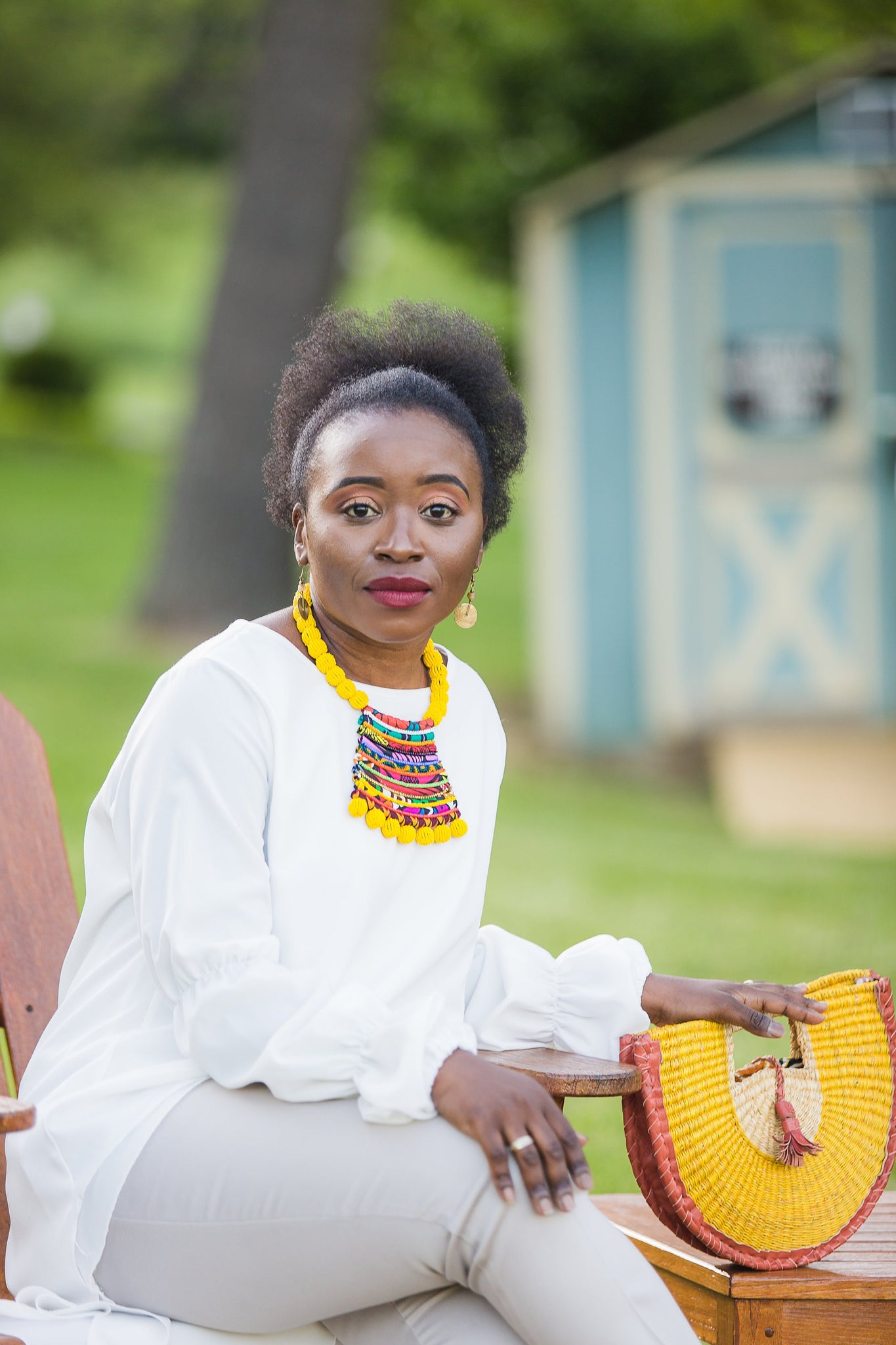 Mumbi Ankara and Bead Necklace